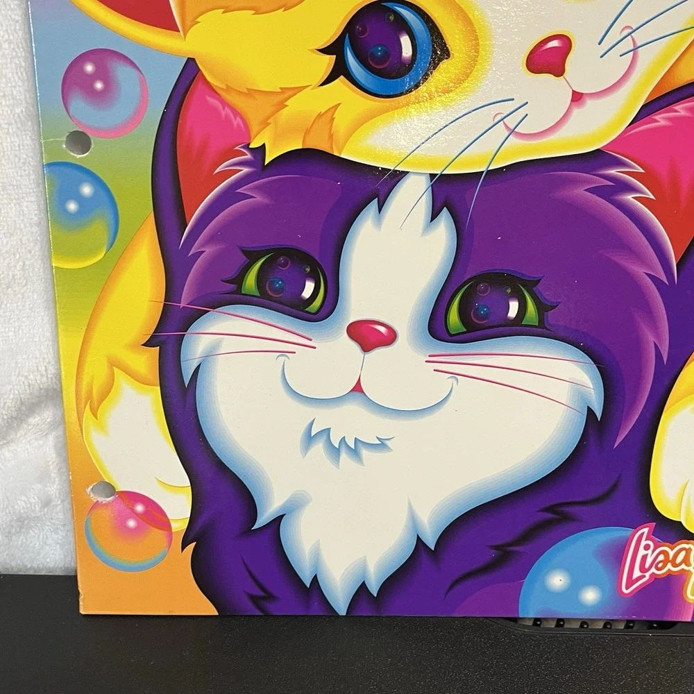 Lisa Frank Purple & Yellow Cuddly Kittens Cats 3 Ring Binder Folder Vintage 90's